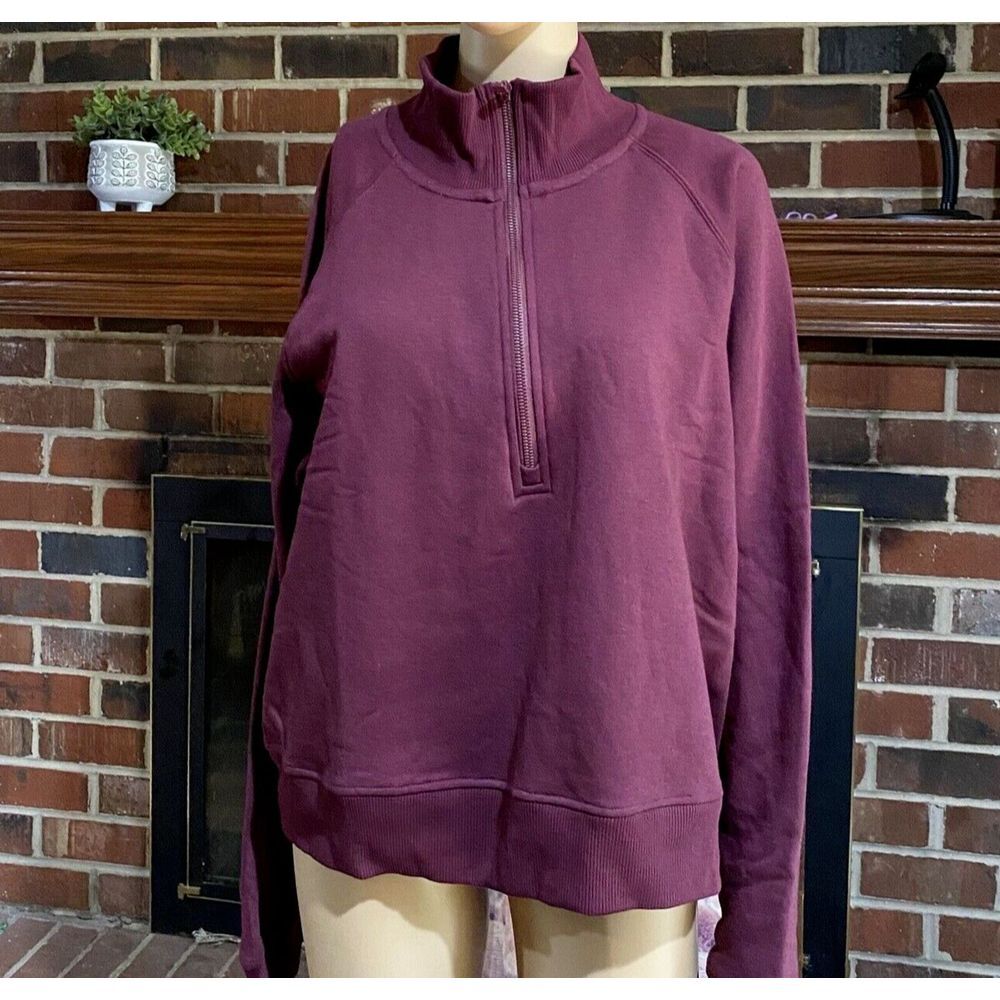 90 Degree Women's Half Zip Long Sleeve Sweater‎ Wine comfort Size XL Cotton New